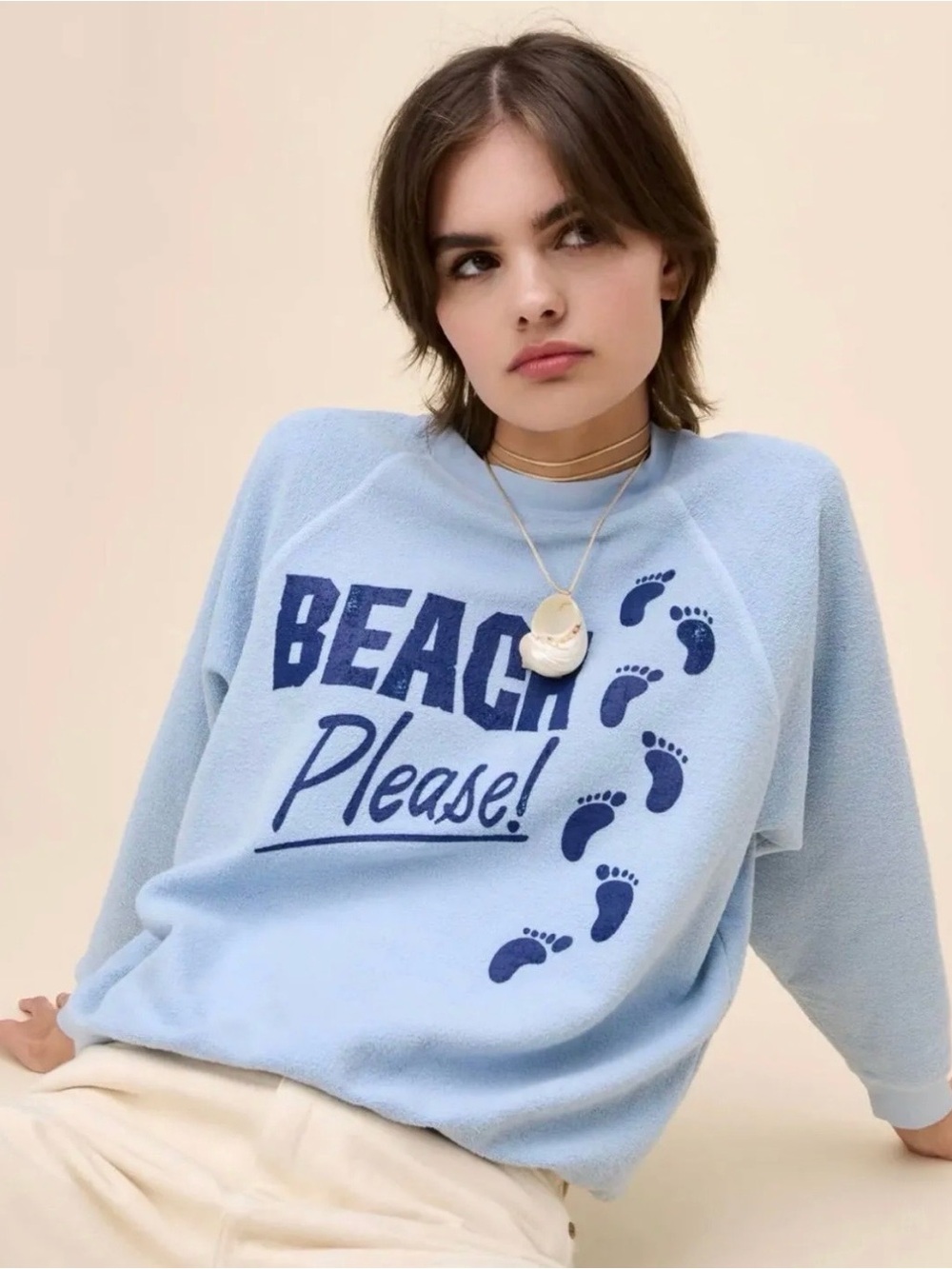 Free People Daydreamer Beach Please Cotton Graphic Sweatshirt Fits SM/MED
